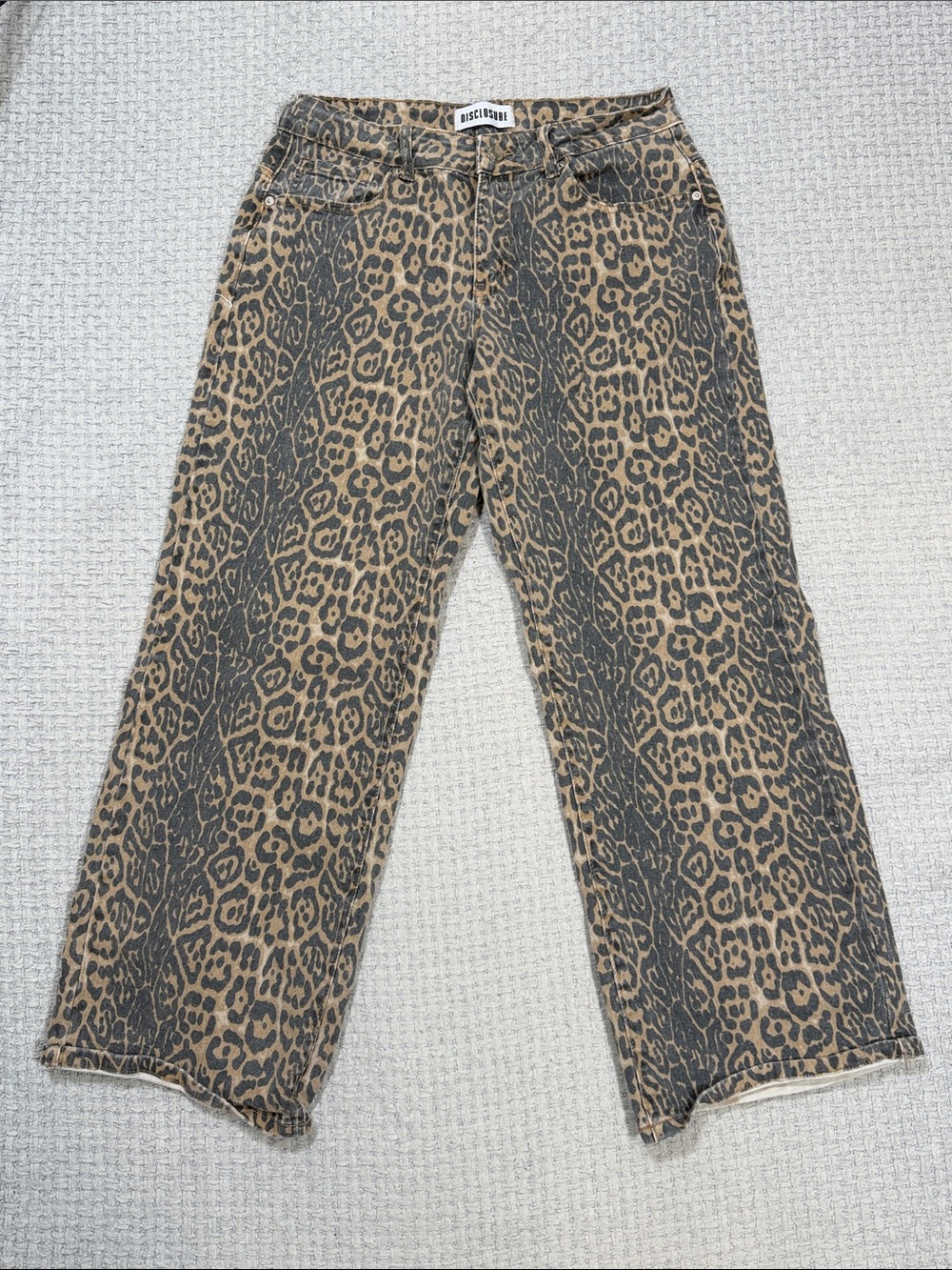 Disclosure Baggy Straight Wide Leg Cheetah Print Jeans 9/29